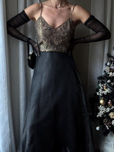Load image into Gallery viewer, Deadstock Gold Black Semi Sheer Lace Tank Top NWT

