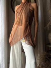 Load image into Gallery viewer, Vintage Semi Chocolate Brown Scarf Wrap Skirt with Subtle Rhinestone Crystals NWT
