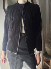 Load image into Gallery viewer, Vintage Black Cotton Blend Velvet Blazer Collarless Oversized Jacket
