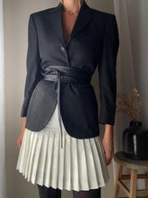 Load image into Gallery viewer, Vintage Blazer Skirt Set: Black &amp; Gold Button, Pleated Mini Skirt
