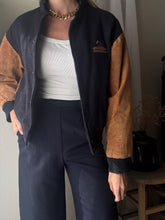 Load image into Gallery viewer, Vintage Wool Varsity Bomber Jacket: Suede Sleeves, Made in USA
