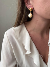 Load image into Gallery viewer, Vintage 90s Gold Pearl Drop Statement Earrings
