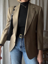 Load image into Gallery viewer, Vintage Oversized Wool Khaki Taupe Wimbledon Boyfriend Blazer Gold Crest Buttons
