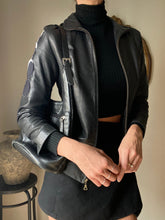 Load image into Gallery viewer, Vintage Leather Black Moto Jacket With Moon Phase Cycle Patches
