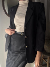 Load image into Gallery viewer, Classic Vintage Wool Oversized Black Blazer Gold Buttons
