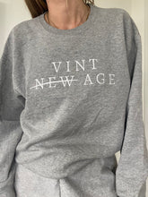 Load image into Gallery viewer, Upcycled Heather Grey Sweatshirt: Vintage Embroidered Logo, Made in USA

