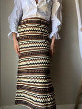 Load image into Gallery viewer, Classic Vintage Brown Black White Striped Midi Skirt
