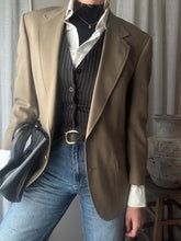 Load image into Gallery viewer, Vintage Oversized Wool Khaki Taupe Wimbledon Boyfriend Blazer Gold Crest Buttons
