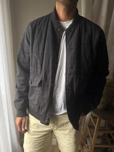 Load image into Gallery viewer, Vintage Quilted Dark Navy Blue Mens Bomber Cotton Jacket Cargo Pockets Button Front
