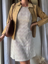 Load image into Gallery viewer, Vintage Beige Crochet Slightly Sheer Short Sleeve Dress with Subtle Sparkle
