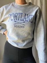 Load image into Gallery viewer, Vintage Grey Sweatshirt with Blue Portland Maine Rowing Oars Graphic
