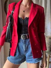 Load image into Gallery viewer, Vintage Wool Structured Fitted Waist Red Long Wool Blazer
