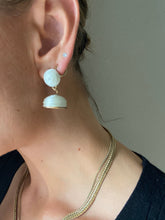 Load image into Gallery viewer, Preloved Off White Fabric and Gold Statement Drop Bell Earrings
