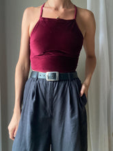 Load image into Gallery viewer, Vintage Upcycled Burgundy Maroon Velvet Square Neck Halter Tie Top Handmade
