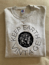 Load image into Gallery viewer, Upcycled Vintage Light Grey Long Sleeve Sweatshirt Black Keep Earth Vintage Logo
