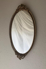 Load image into Gallery viewer, Vintage Gold Metal Oval Mirror Vanity Tray Floral Trim Detail
