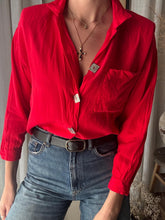 Load image into Gallery viewer, Vintage Boxy Cropped Cherry Red Long Sleeve Button Up Square Buttons
