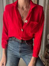 Load image into Gallery viewer, Vintage Boxy Cropped Cherry Red Long Sleeve Button Up Square Buttons
