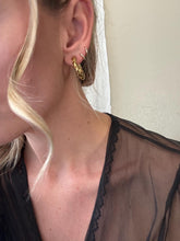 Load image into Gallery viewer, Vintage 80s 90s Gold Lace Hoop Earrings
