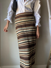 Load image into Gallery viewer, Classic Vintage Brown Black White Striped Midi Skirt
