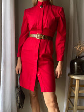 Load image into Gallery viewer, Vintage Red Coat Dress: Fitted Mandarin Collar, Made in USA
