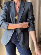 Load image into Gallery viewer, Vintage Oversized Dark Grey Wool Blazer Structured Shoulders
