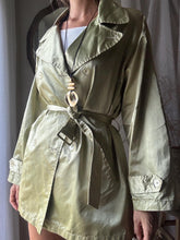 Load image into Gallery viewer, Vintage Gold Satin Short Cotton Trench Coat with Waist Tie
