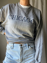 Load image into Gallery viewer, Vintage Grey Sweatshirt with Blue White Chicago Graphic
