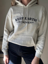 Load image into Gallery viewer, Upcycled Vintage Beige Oversized Hoodie Sweatshirt Black Keep Earth Vintage Logo
