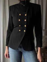 Load image into Gallery viewer, Vintage 80s 90s Black Structured Blazer Double Breasted Gold Buttons
