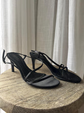 Load image into Gallery viewer, Vintage Ralph Lauren Black Leather Satin Strappy Sandals 8
