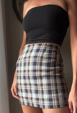 Load image into Gallery viewer, Vintage Beige Navy Blue Brown Plaid Mini Skirt Lined
