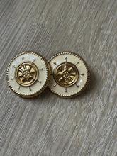 Load image into Gallery viewer, Vintage 80s 90s Large Nautical Cream Gold Ship Wheel Circle Statement Earrings
