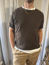 Load image into Gallery viewer, Vintage Mens Chocolate Brown Ribbed Short Slightly Cropped Cotton TShirt Menswear
