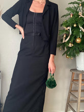 Load image into Gallery viewer, Vintage Black Maxi Skirt: Sparkle Satin Hem, Back Slit
