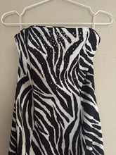 Load image into Gallery viewer, Vintage Gunne Sax Zebra Print Maxi Dress: Strapless Rhinestone Detail
