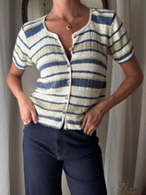 Load image into Gallery viewer, Vintage Knit Striped Shirt: USA Made Abalone Button Cardigan
