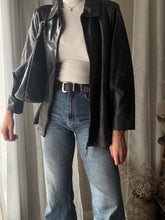 Load image into Gallery viewer, Vintage Genuine Leather Black Moto Jacket Silver Buttons Zipper Detail
