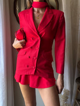 Load image into Gallery viewer, Vintage Wool Structured Fitted Waist Red Long Wool Blazer
