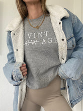 Load image into Gallery viewer, Upcycled Heather Grey Sweatshirt: Vintage Embroidered Logo, Made in USA
