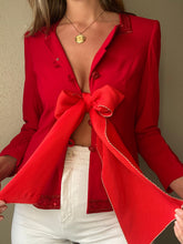Load image into Gallery viewer, Vintage Structured Red Blazer Beaded Details and Buttons Square Neckline
