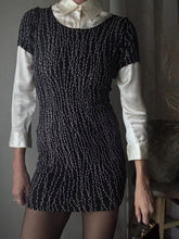 Load image into Gallery viewer, Vintage Black Beige Vine Pattern Dress Short Sleeve Stretchy
