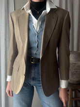 Load image into Gallery viewer, Vintage Oversized Wool Khaki Taupe Wimbledon Boyfriend Blazer Gold Crest Buttons
