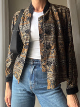 Load image into Gallery viewer, Vintage Floral Cotton Blazer: Black Velvet Mandarin Collar, Frog Closure
