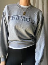 Load image into Gallery viewer, Vintage Grey Sweatshirt with Blue White Chicago Graphic
