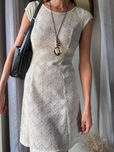 Load image into Gallery viewer, Vintage Beige Crochet Slightly Sheer Short Sleeve Dress with Subtle Sparkle
