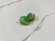 Load image into Gallery viewer, Vintage Jade Green Enamel Stud Earrings with Diamond Center Detail
