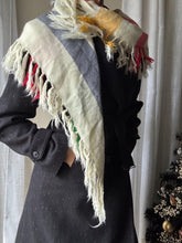 Load image into Gallery viewer, Vintage Cream Red Green Yellow Blue Striped Fringe Neck Scarf
