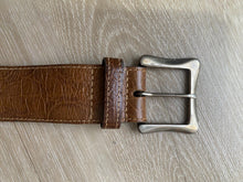 Load image into Gallery viewer, Vintage Brown Leather Croc Embossed Wide Belt Silver Square Buckle Made in USA
