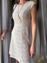 Load image into Gallery viewer, Vintage Beige Crochet Slightly Sheer Short Sleeve Dress with Subtle Sparkle
